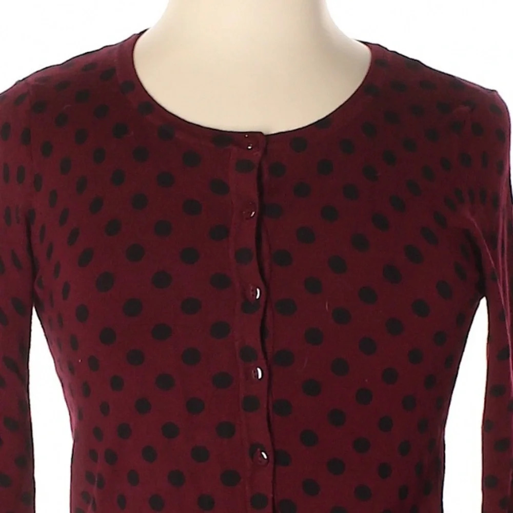 89th & Madison Polka Dot Cardigan, Burgundy/Black, Size XL, GUC - Picture 6 of 8